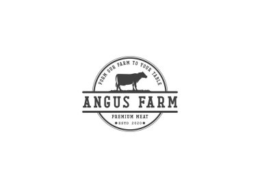 Retro Vintage Sığır Angus Biftek Amblem Etiketi Livestock logo tasarım vektörü