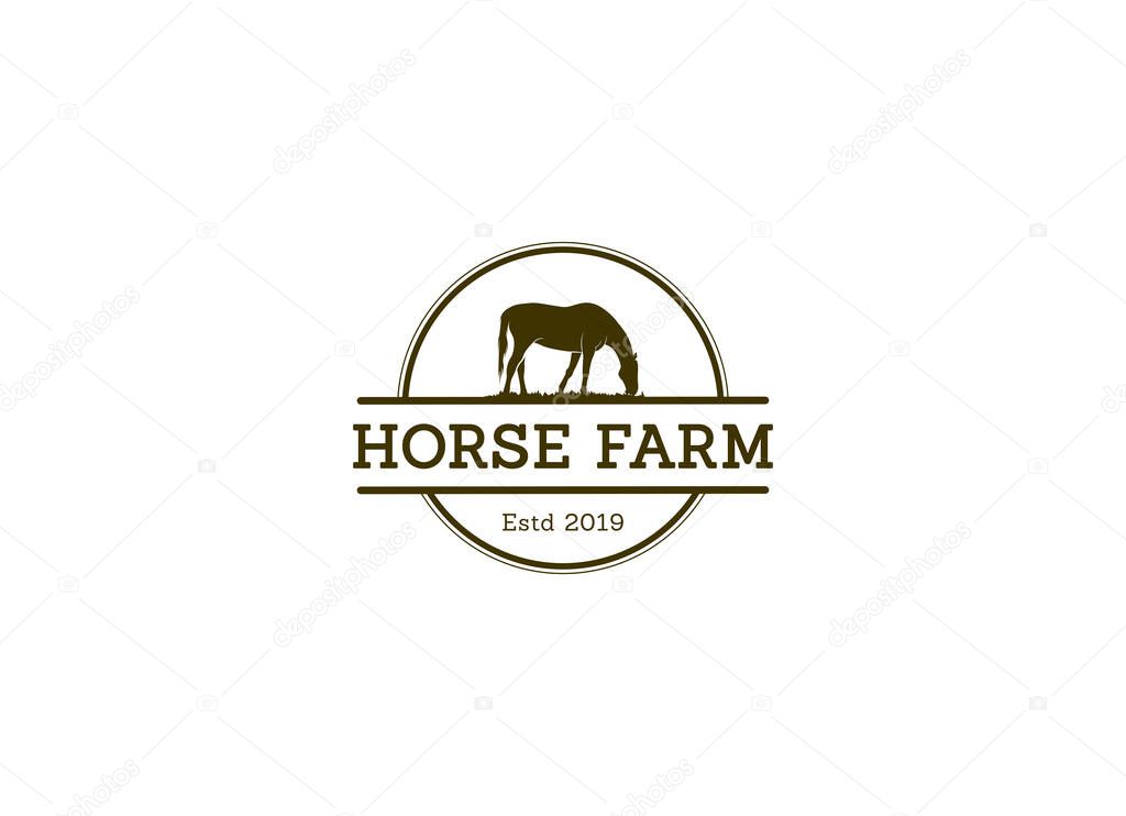 Horse silhouette for vintage retro rustic countryside western country farm ranch logo design
