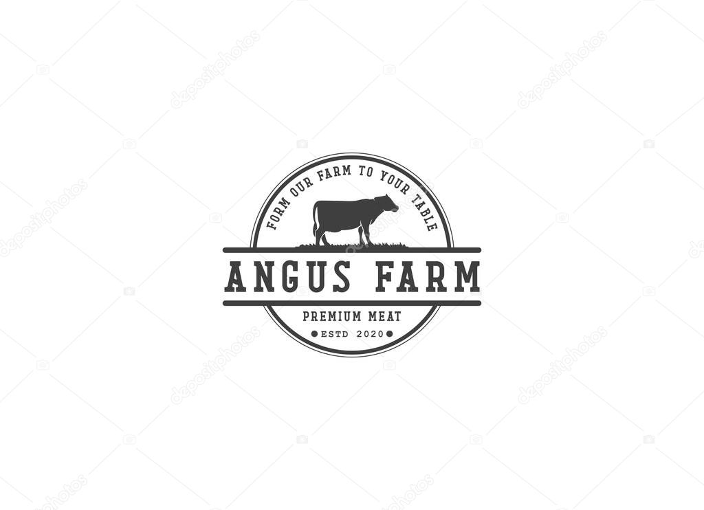 Retro Vintage Cattle Angus Beef Emblem Label Livestock logo design vector