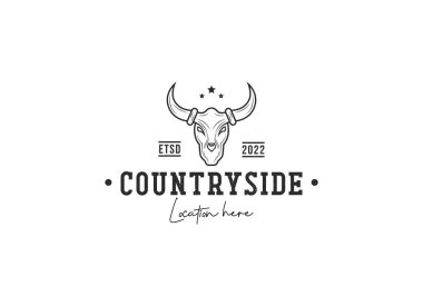 Texas Longhorn İneği, Western Bull Sığır Vintage Markası Aile Çiftliği Logosu Tasarımı