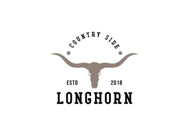 Texas Longhorn, Country Western Bull Sığır Vintage Markası Logosu Tasarımı
