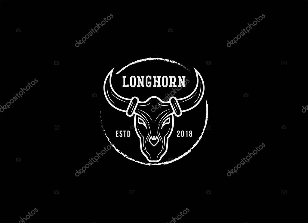 Texas Longhorn, Country Western Bull Cattle Vintage Label Logo Design