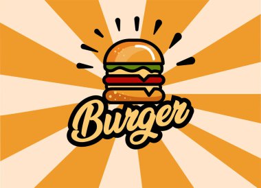 Hamburger Vector Illustration 'un fast food' u. Hamburger Logosu ve Fast Food için Vektör.