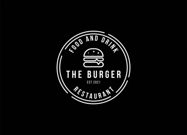 Burger Vintage Style Logo Para Restaurante Comida Rápida — Vector de stock