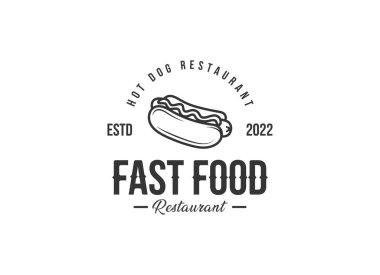 Sosisli sandviç logosu. Hot dog fast food logo tasarım şablonu.