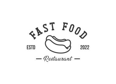 Sosisli sandviç logosu. Hot dog fast food logo tasarım şablonu.