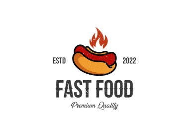 Sosisli sandviç logosu. Hot dog fast food logo tasarım şablonu.