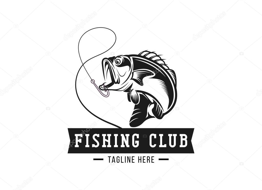 Monster fish emblem logo. Fishing logo design template.