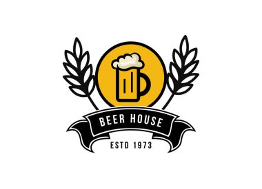 Craft Beer cam ve malt Brewery etiket logo tasarım vektörü modern çizgi çizgi çizgi çizim çizimi illüstrasyonunda. Bar ve bar için likör logosu