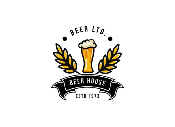 Craft Beer Glass Malt Vector Diseño Logotipo Etiqueta Cervecera Ilustración — Vector de stock