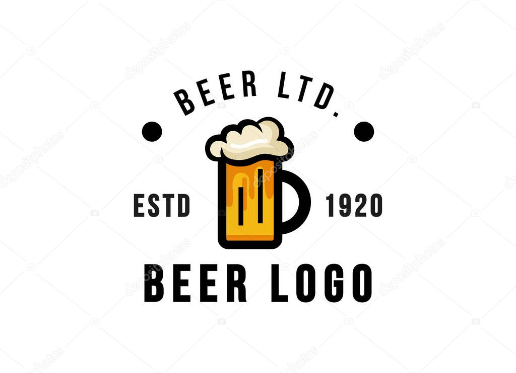 Craft Beer glass and malt Brewery label logo design vector in trendy modern cartoon line style illustration. Liquor logo for pub and bar club