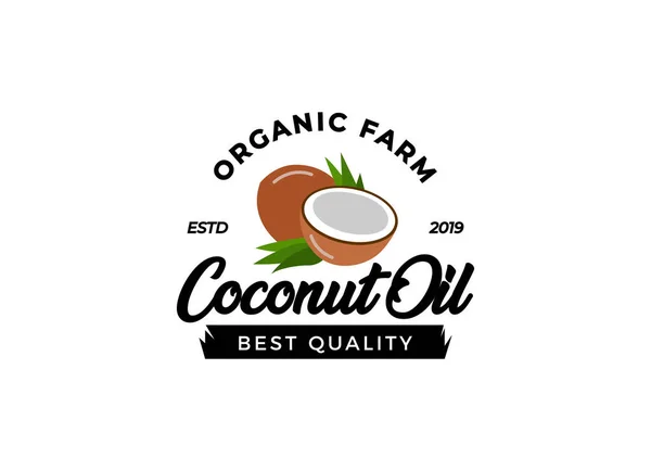 Kokosový Olej Logo Charakter Výrobku Kokosový Olej Znak Zralé Coco — Stockový vektor