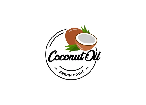 Logo Olio Cocco Prodotto Naturale Emblema Olio Cocco Matura Cocco — Vettoriale Stock