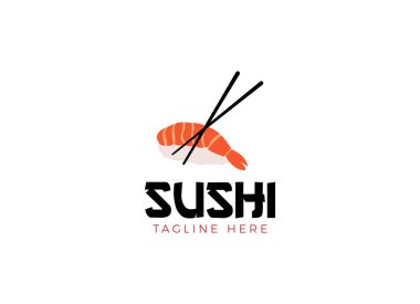 Suşi logosu Japon yemeği restoranı. Japon deniz ürünleri logosu Asya yemeği.