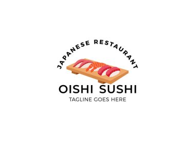 Suşi logosu Japon yemeği restoranı. Japon deniz ürünleri logosu Asya yemeği.