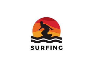 Vintage Surfing Emblem for web design or print. Surfer logo template. Surf Badge. Summer fun. Surfboard elements. Outdoors activity - boarding on waves.