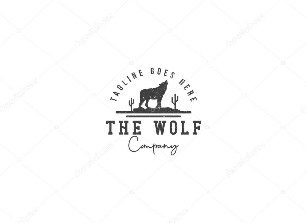 Walking Black Wolf Fox Dog Coyote Jackal Rustic Vintage Silhouette Retro Hipster Logo Design