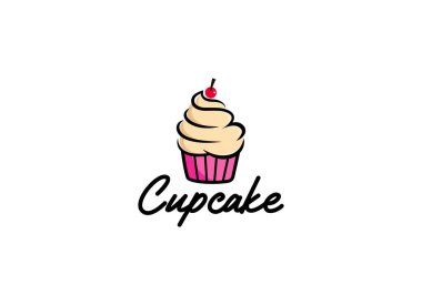 Cupcake Shop Logo. Round linear logo of cake store on black background.