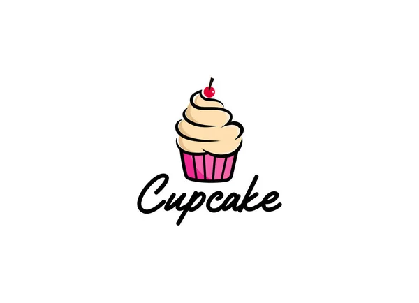 Cupcake Shop Logo Linear Logo Cake Store Black Background — Stockvektor