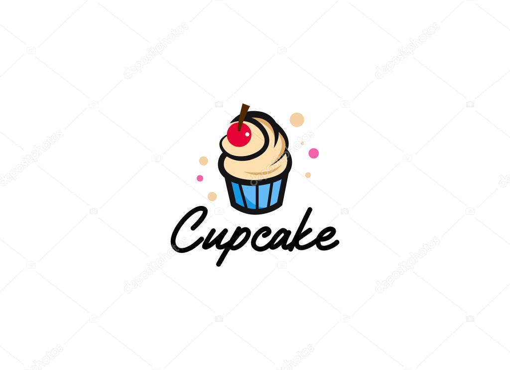 Cupcake Shop Logo. Round linear logo of cake store on black background.