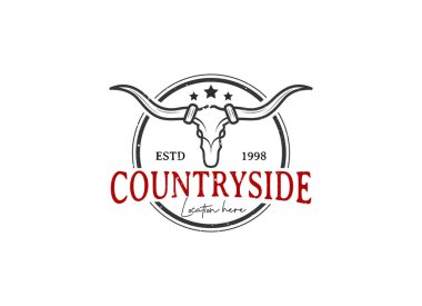 Texas Longhorn, Country Western Bull Sığır Vintage Markası Logosu Tasarımı
