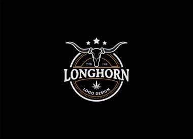 Texas Longhorn, Country Western Bull Sığır Vintage Markası Logosu Tasarımı