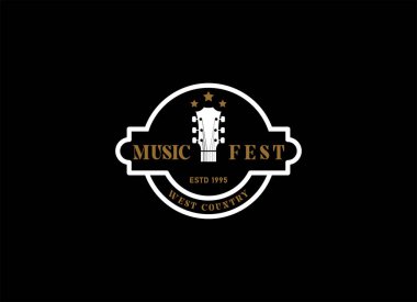 Country Guitar Music Vintage Retro Bar Kovboy Logosu Tasarımı