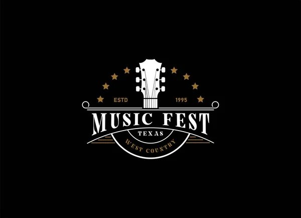 Country Guitar Music Vintage Retro Bar Kovboy Logosu Tasarımı