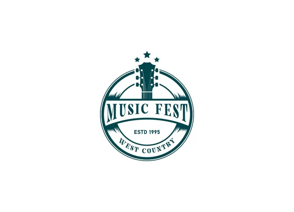 Country Guitar Music Western Vintage Retro Saloon Bar Cowboy Logo — Stock Vector