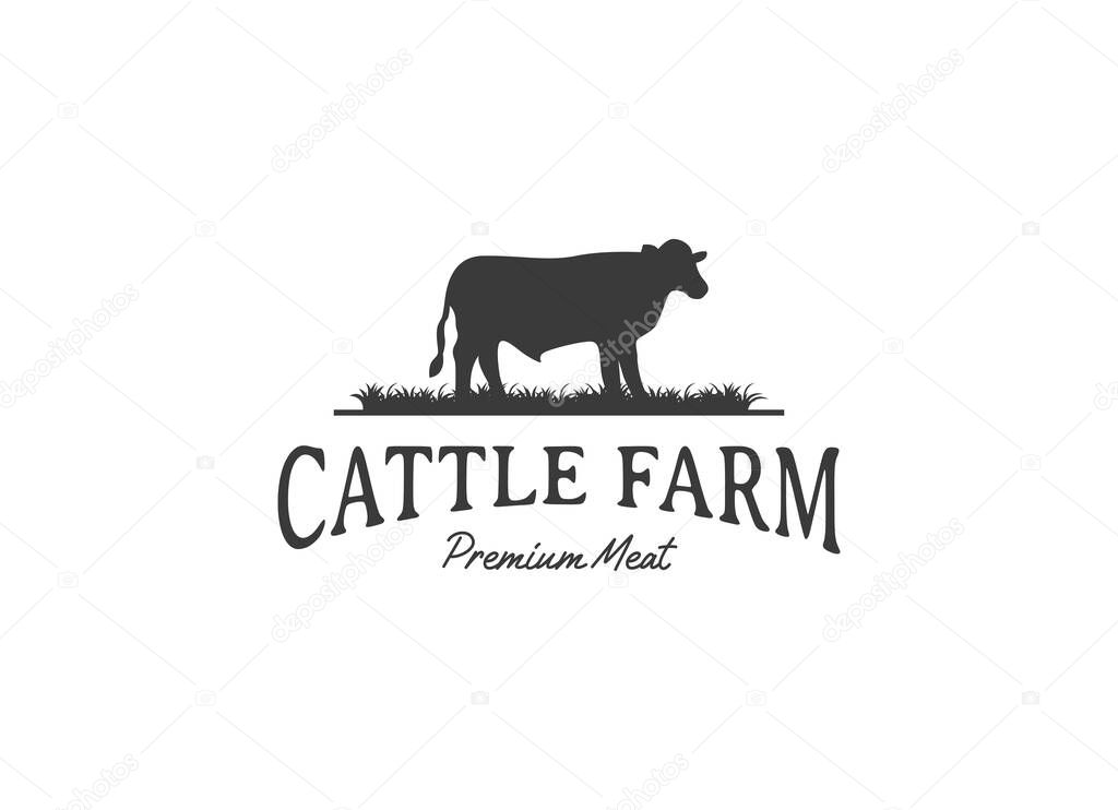Retro Vintage Cattle Angus Beef Emblem Label Livestock logo design vector