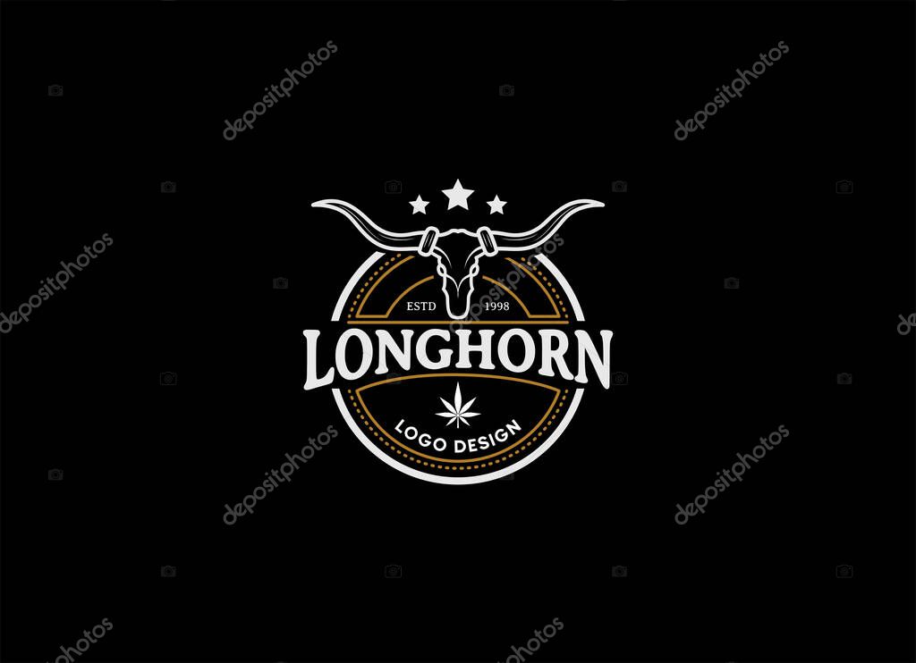 Texas Longhorn, Country Western Bull Cattle Vintage Label Logo Design