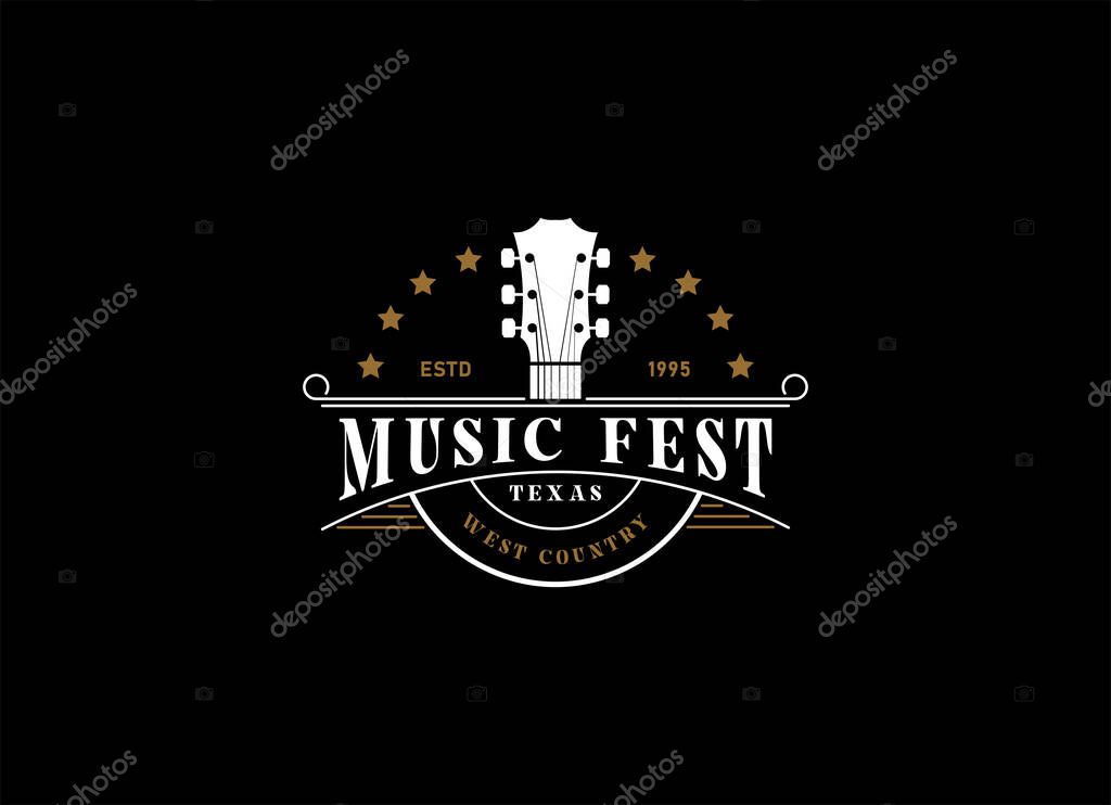 Country Guitar Music Western Vintage Retro Saloon Bar Cowboy logo design