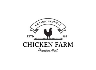 Tavuk çiftliği logo illüstrasyon tasarımı, çit vintage logo tasarımlı horoz