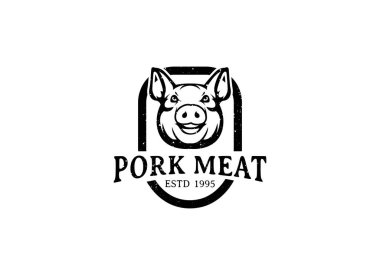 Rustic pork meat and grill restaurant vector logo design