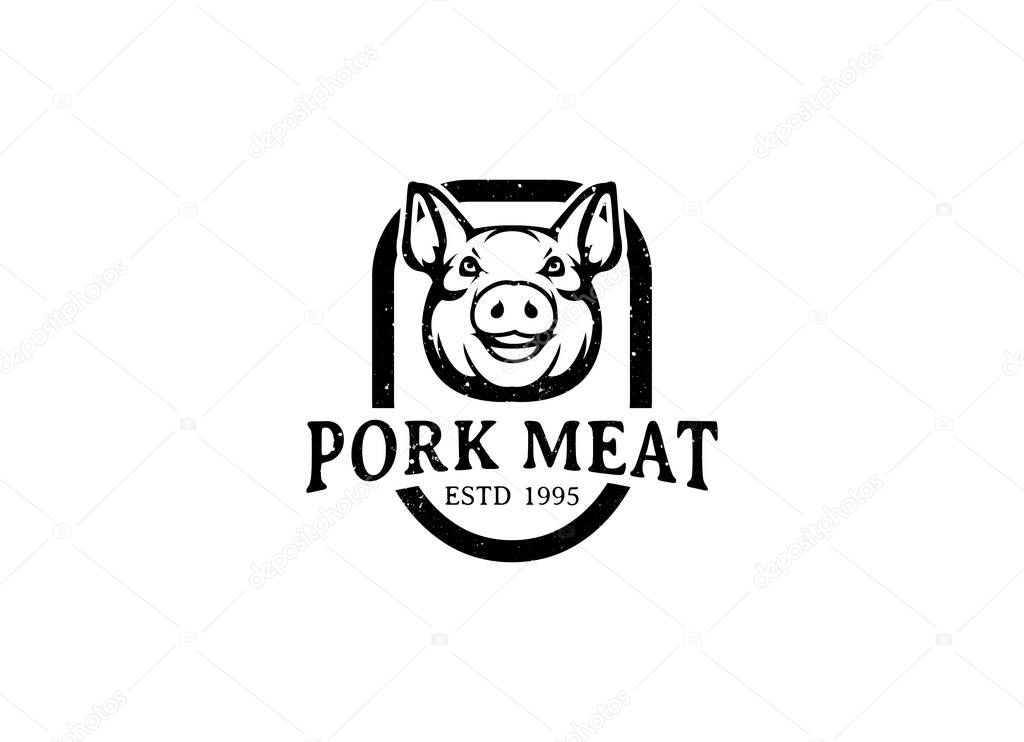 Rustic pork meat and grill restaurant vector logo design