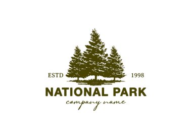 Rustic Retro Vintage Woodland, Evergreen, Pines, Spruce, Sedir ağacı logosu tasarımı