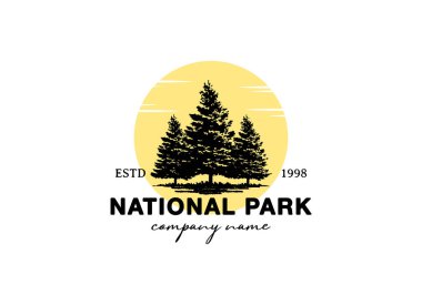 Rustic Retro Vintage Woodland, Evergreen, Pines, Spruce, Sedir ağacı logosu tasarımı