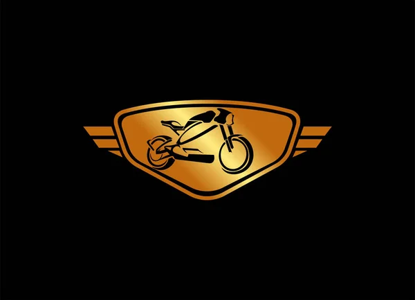 Motosport Logo Tasarımı Lham Veriyor Altın Rengi Motosiklet Logosu — Stok Vektör