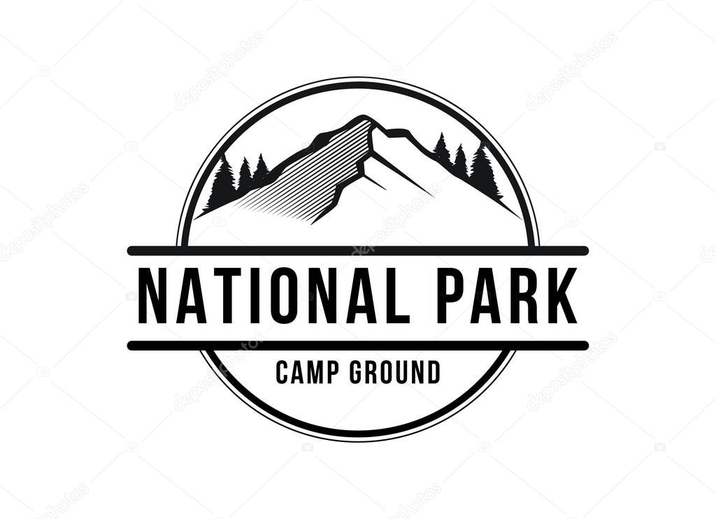 Rustic Retro Vintage Woodland, Evergreen, Pines, Spruce, Cedar trees logo design