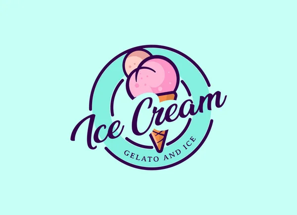 冰淇淋标志 意大利冰淇淋与华夫饼锥形标志矢量 — 图库矢量图片