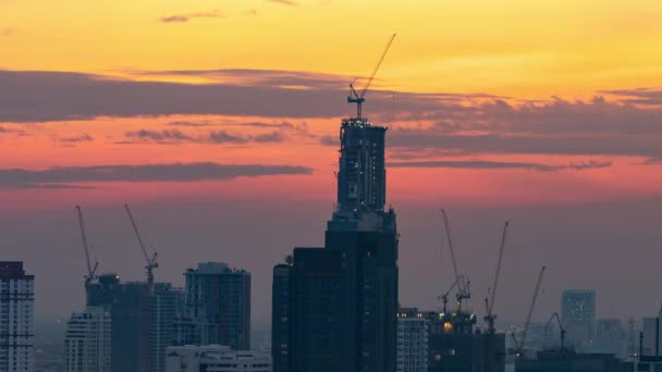 Time Lapse Skyskrapor Torn Byggnader Asien Centrum Stad Kran Arbetar — Stockvideo