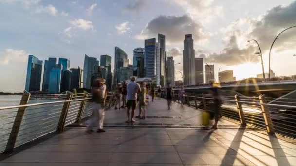 Szingapúr Szingapúr Február 2020 Időkiesés Emberek Séta Üzleti Negyed Marina — Stock videók