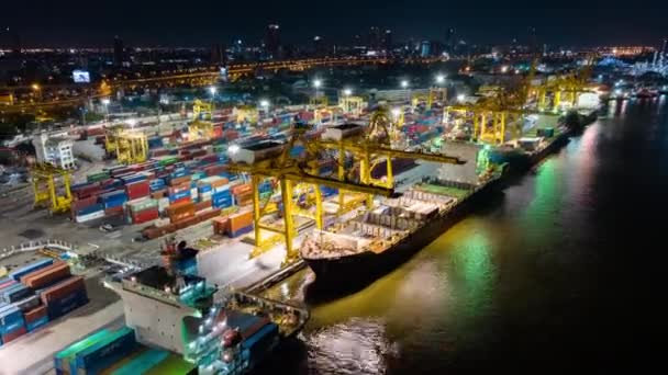 Bangkok Thailand April 2022 Hyperlapse Zeitraffer Eines Schiffshafens Mit Frachtcontainerschiff — Stockvideo
