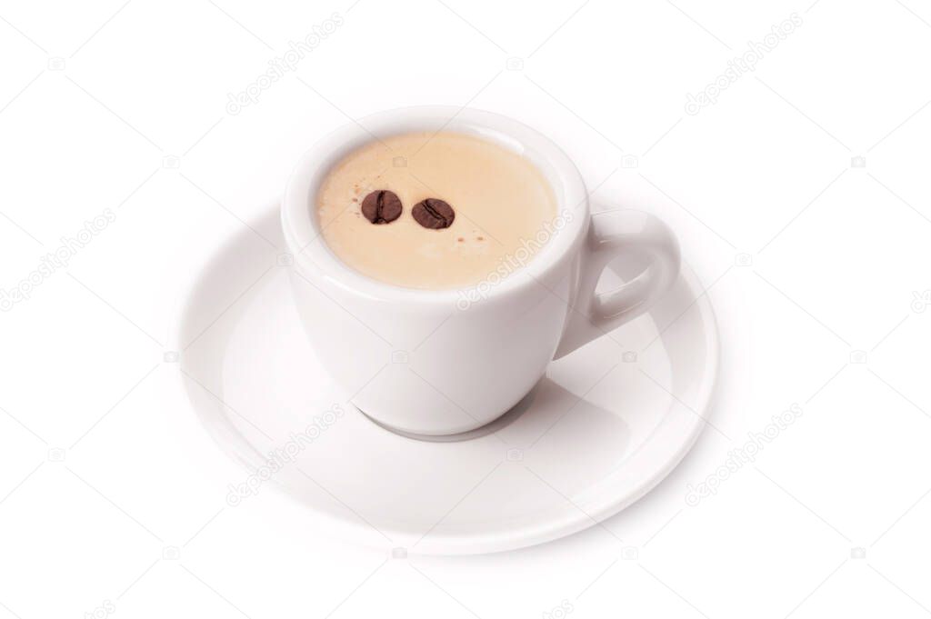 white cup of coffee isolated on white background