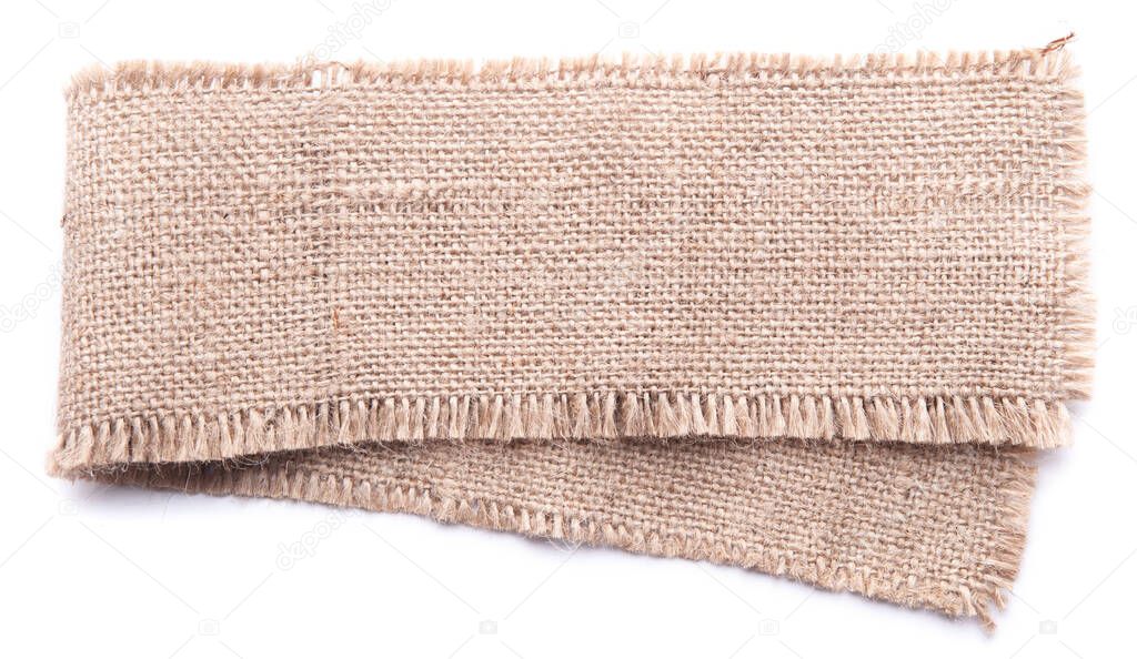 A piece of burlap folded in half. isolated on white background.