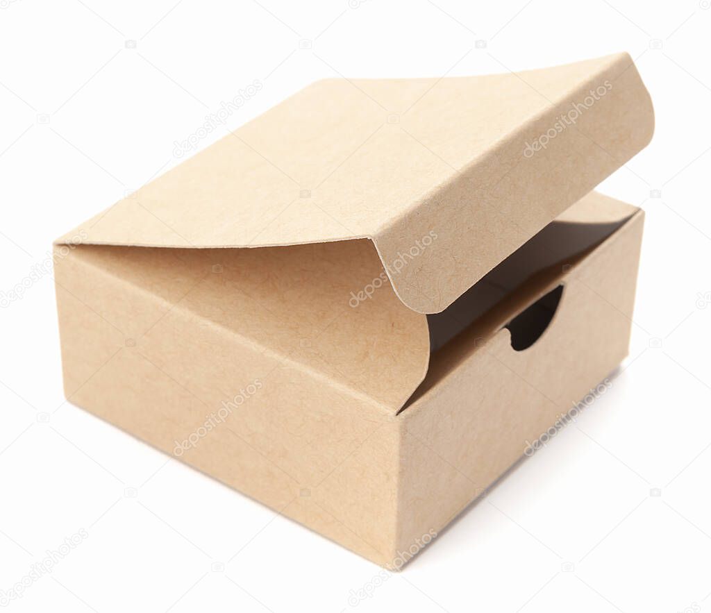 Cardboard box isolated on white background. Green packaging concept 