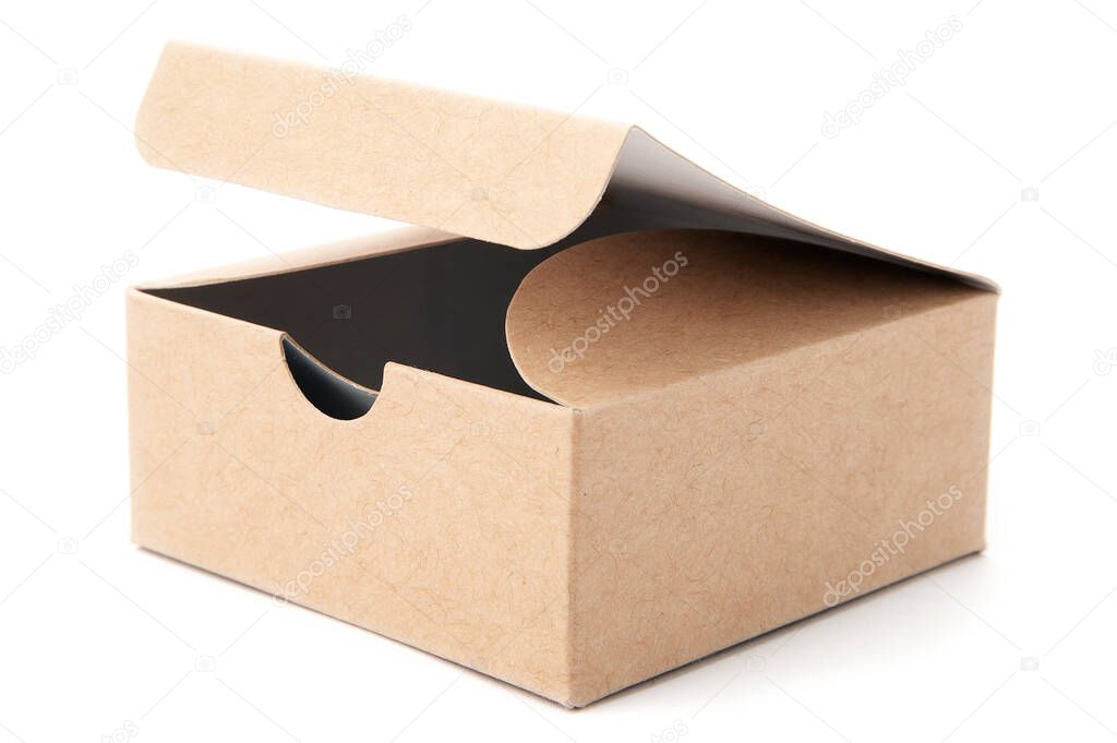 Cardboard box isolated on white background. Green packaging concept 
