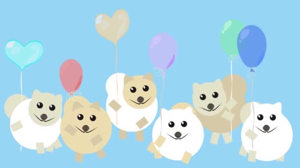 カラフルな風船や面白いポメラニアンの子犬と犬の日のアニメグリーティングカード — ストック動画