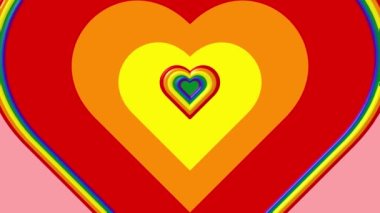 Gökkuşağı Kalbi Animasyon Şeklinde Güzel Renkli Aşk Gururu LGBT Sembolü Pembe Arkaplanda