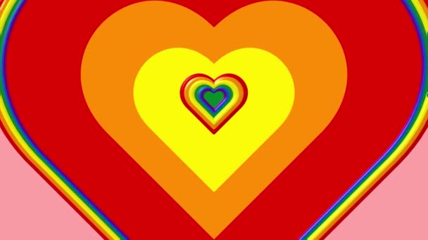 Rainbow Heart Shapes Animatie Prachtige Kleurrijke Liefde Trots Lgbt Symbool — Stockvideo